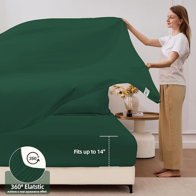 FUANNA 7 Pieces King Size Comforter Set, All Season Bed in a Bag King Size, Luxury Soft Bedding Sets with Comforter, Flat Sheet, Fitted Sheet, Pillowcases & Pillow Shams, Emerald Green