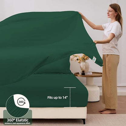FUANNA 7 Pieces King Size Comforter Set, All Season Bed in a Bag King Size, Luxury Soft Bedding Sets with Comforter, Flat Sheet, Fitted Sheet, Pillowcases & Pillow Shams, Emerald Green