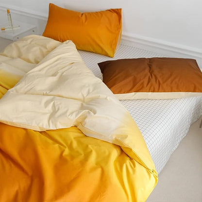 Pureant Orange Yellow Gradient Comforter Sets Full Solid Yellow and Orange Bedding Comforters Cotton Women Girls Modern Orange Brown Gradient Soft Quilts Farmhouse Abstract Art Orange Blanket Warm