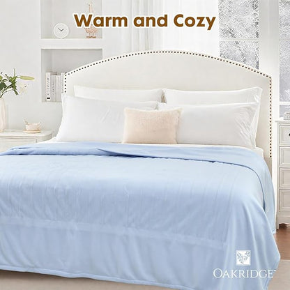 OakRidge Digital Comfort Fleece Heated Full Blanket - Sky Blue, 100% Polyester, Machine Washable, Oeko-TEX Certified, Perfect for Warm Nights, Controlled Heat Settings