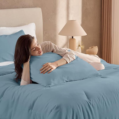 Andency Grayish Blue California King Comforter Set, 3 Pieces Cal King Lightweight Reversible Classic Soft Solid Bed Comforter, Oversized Fluffy Microfiber Bedding Set (104x96In, 2 Pillowcases)