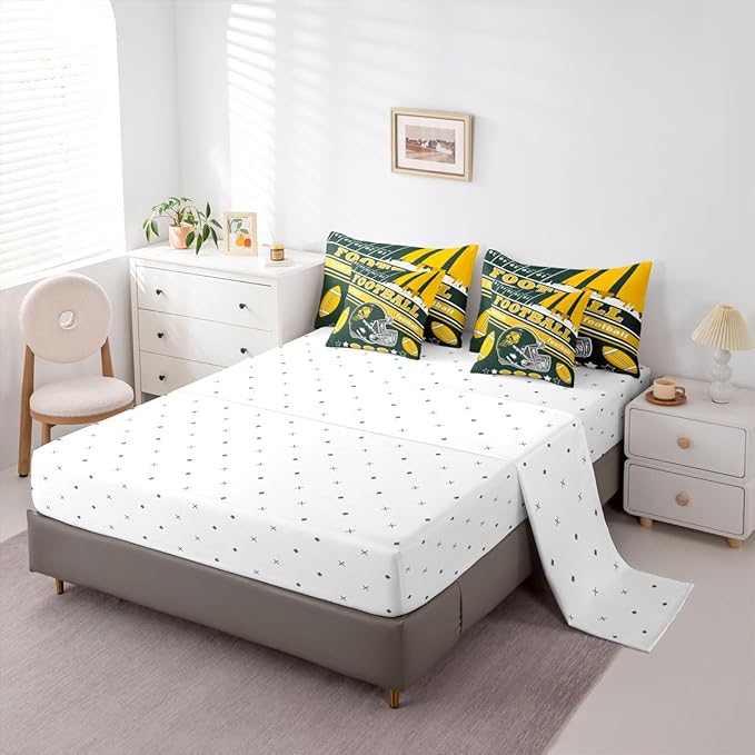 Feelyou Football 7 Pieces Comforter Sets Queen Size Kids Bedding Set for All Season Rugby Sports Football City Bed in a Bag with Comforter, Sheets, Pillowcases & Cushion Cover