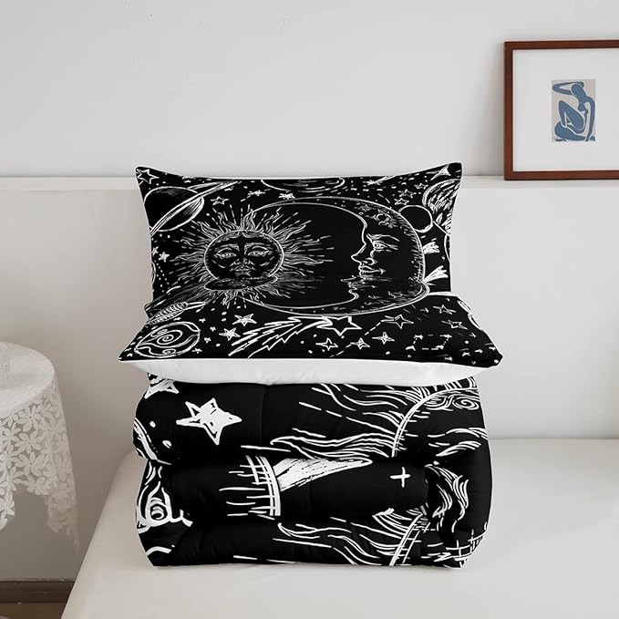 Feelyou Sun Moon Bedding Set King Size Bohemian Comforter Set for Kids Boys Girls Galaxy Comforter Cosmic Celestial Quilt 1 Comforter Set with 2 Pillowcases