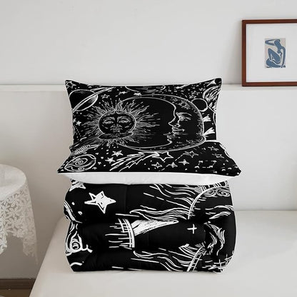 Feelyou Sun and Moon Bedding Set Queen Size Bohemian Style Comforter Set for Kids Boys Girls Galaxy Comforter Cosmic Celestial Quilt Set 1 Comforter Set with 2 Pillowcases