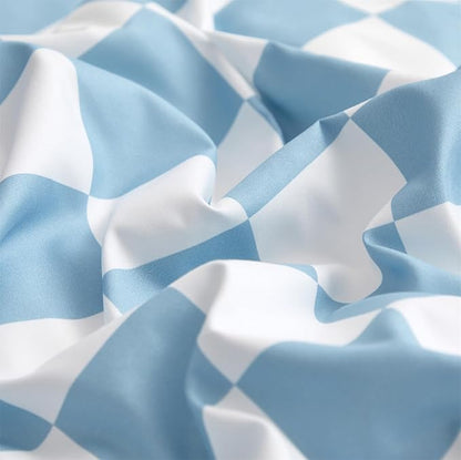 CLOTHKNOW Blue White Plaid California King Comforter Set 3Pcs Grid Bedding Comforter Sets Checker Comforter Blue White Comforter and 2 x Pillow Cases