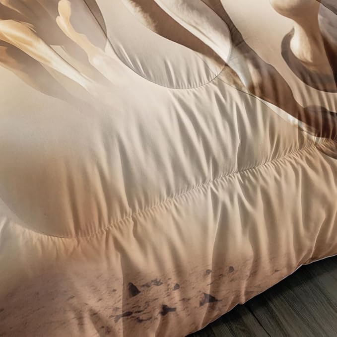 Kid Galloping Horse Comforter Set Twin Animal Theme Handsome Horse Bedding Set Wild Animal Grey Sky Sand Decor Quilt Bed Set for Boys Girls Adult, 1 Comforter + 2 Pillowcases