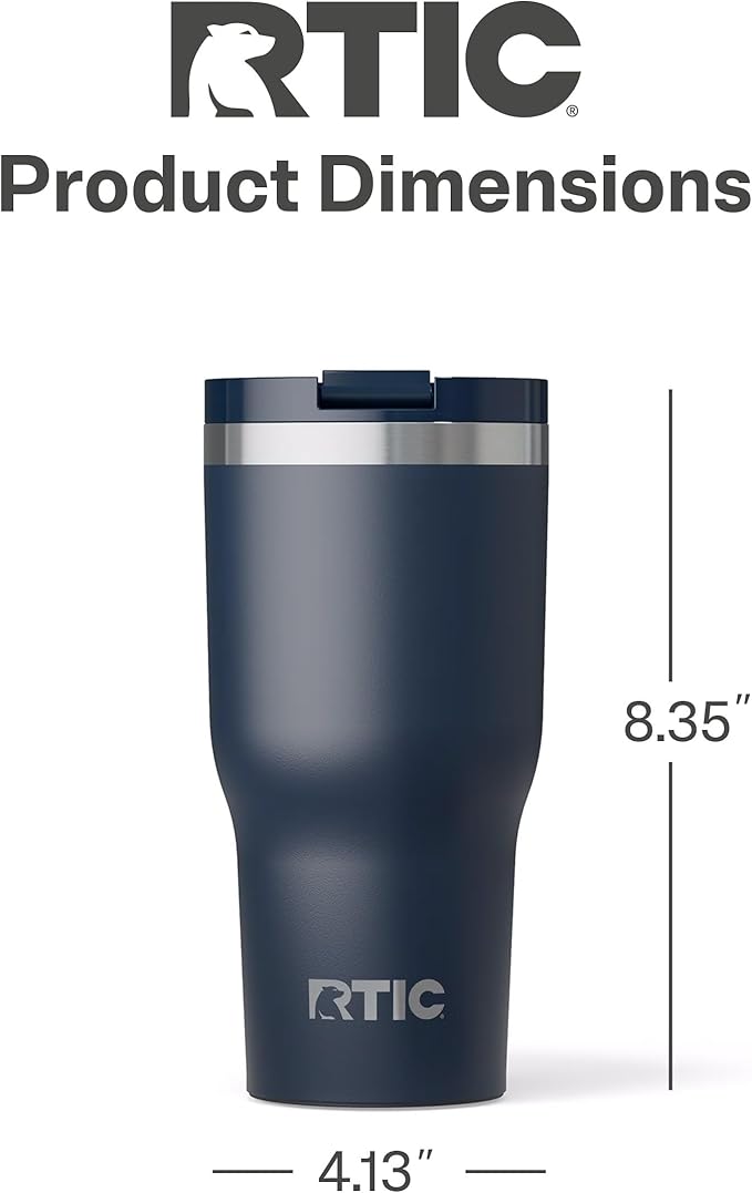 RTIC 30oz Essential Tumbler with Lid, Ceramic Lined, Insulated, Stainless Steel, Metal, Double Wall Vacuum-Insulation, Travel Cup for Iced Coffee, Tea, Hot and Cold Drink, Navy