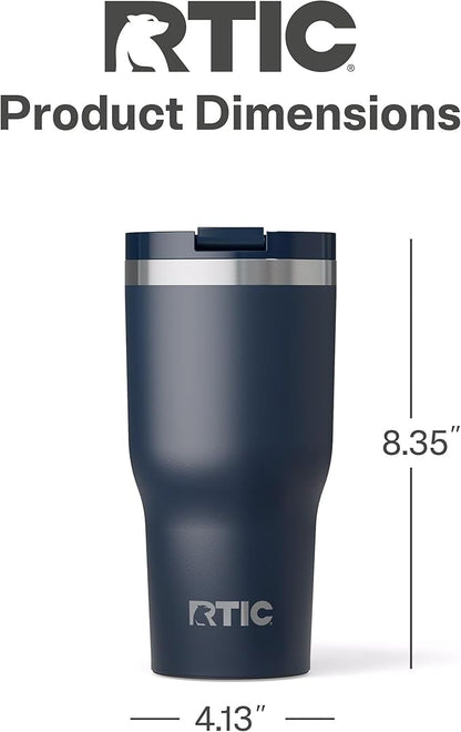 RTIC 30oz Essential Tumbler with Lid, Ceramic Lined, Insulated, Stainless Steel, Metal, Double Wall Vacuum-Insulation, Travel Cup for Iced Coffee, Tea, Hot and Cold Drink, Navy