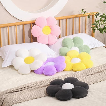 17.7 Inch Black Flower Pillow – Daisy Shaped Cute Decorative Throw Pillow, Soft Floral Seating Cushion Floor Pillows for Sofa, Bed, Chair & Room Decor