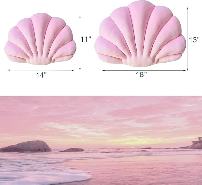 YRXRUS Seashell Pillow, Light Pink Shell Shaped Pillow, Outdoor Indoor Room Decor, Ocean Series Velvet Pillows, Throw Pillows for Patio, Bedroom Living Kids Room 3D Insert Pillow 18x13 Inch