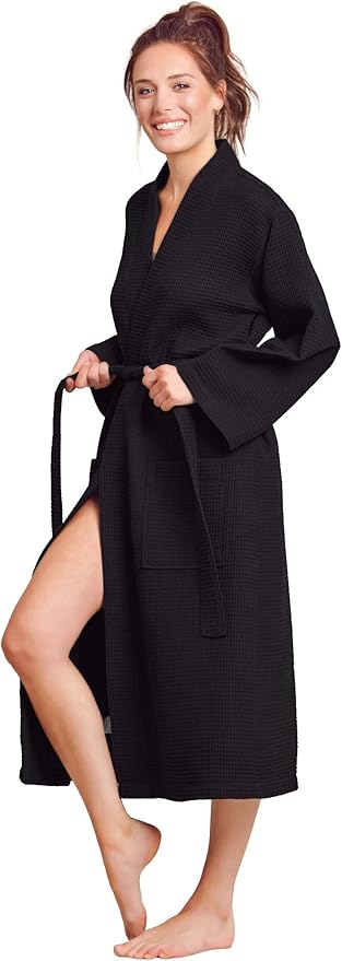 Luxurious Bathrobe for Women - Soft & Absorbent - Lightweigh & Comfort - Long & Kimono - Waffle & Cotton - Hotel/Spa Robe