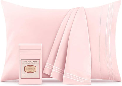 Mellanni Pillow Cases - Luxury, Extra Soft, Cooling Pillow Covers - 2 PC Iconic Collection Pillowcases - Envelope Closure (Standard/Queen 20" x 30", Blush Pink)