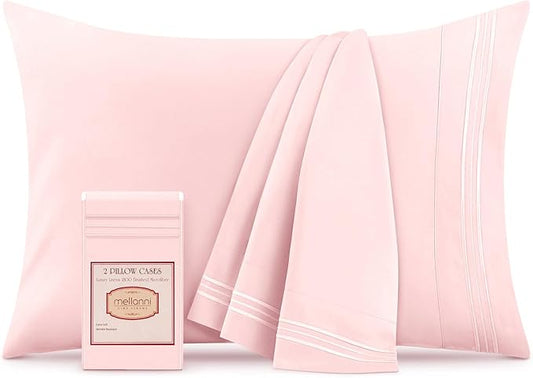 Mellanni Pillow Cases - Luxury, Extra Soft, Cooling Pillow Covers - 2 PC Iconic Collection Pillowcases - Envelope Closure (Standard/Queen 20" x 30", Blush Pink)