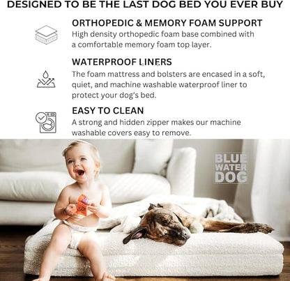 Luxury Boucle Orthopedic Memory Foam Dog Bed with Waterproof Liner and Machine Washable Cover with YKK Zippers (Large, 45" L x 36" W x 7" Th, Sand)