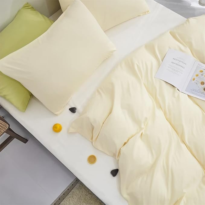 Houseri Ivory Comforter Set Queen Beige Yellow Bedding Size Off White Sets for Women Girls Cream Blanket Queen(90''*90''-Comforter)