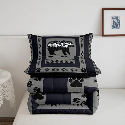 Feelyou Western Rustic Bear Comforter Set Twin Size, Moon Bear Quilt Set with 1 Pillowcases, Wild Animal Hunting Theme Bedding Set 2 Pcs Kids Boys Teens Room Decor, Rustic Cabin Country Duvet Insert
