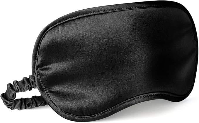 LULUSILK Mulberry Silk Sleep Eye Mask Blindfold with Elastic Strap Headband, Soft Eye Cover Eyeshade for Night Sleeping, Travel, Nap(Black), Pack of 1