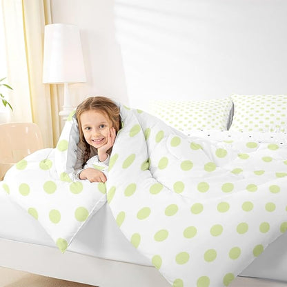 Manfei Cute Polka Dots Comforter Set Toddler Size,Cartoon Dots French Style Lovely Bedding Set for Kids Teens,Geometric Circles Yellow Green White Simple Art Comforter,2 Pcs 1 Pillowcase
