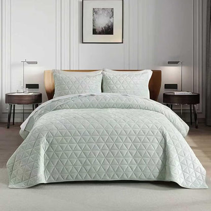 Homzard Velvet Quilt Set Queen Size Bedding Set,Mint Quilts Queen Size, Luxury Velvet Comforter, Light Green Bedspreads,Soft Lightweight Bed Set 3 Piece All Season