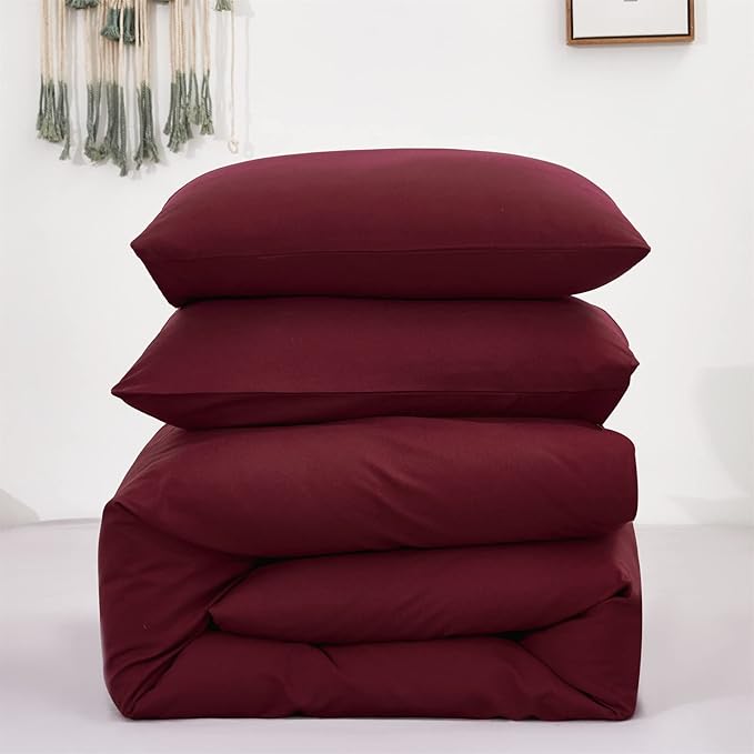 KAREVER Burgundy Comforter Set Cal King Size Dark Red Bedding Set Soft Durable Beddig Set Women Lightweight Plain Burgundy Blanket Men Breathable Dark Red Bed Comforter Set