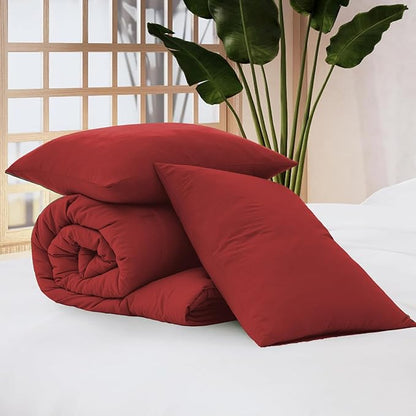 WRENSONGE King Size Comforter Set - 3 Pieces Bright Red Comforter Prewashed Soft Lightweight for All Seasons,Fluffy Down Alternative Comforter King Size with 2 Pillow Shams