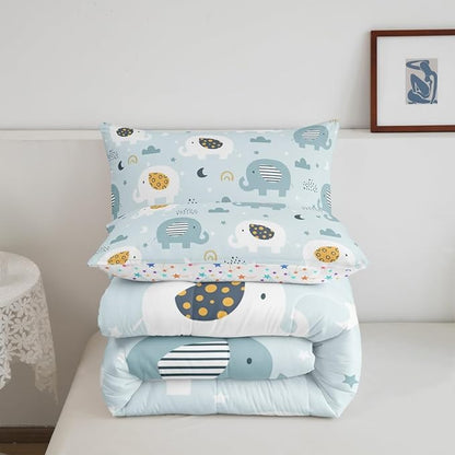 Feelyou Cartoon Elephant Bedding Set for Boys Girls King, Kids Zoo Animal Comforter Set Rainbow Elephant Comforter Wildlife Duvet Set 3Pcs