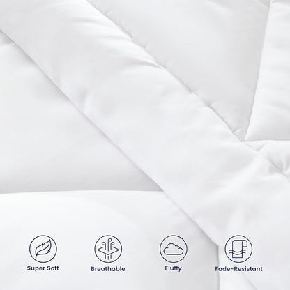 Comforter King Size, 7 Pieces Luxurious All Season Cooling Fluffy Soft Quilted Down Alternative Comforter (102x90 Inch), Box Stitched (White Square, King)