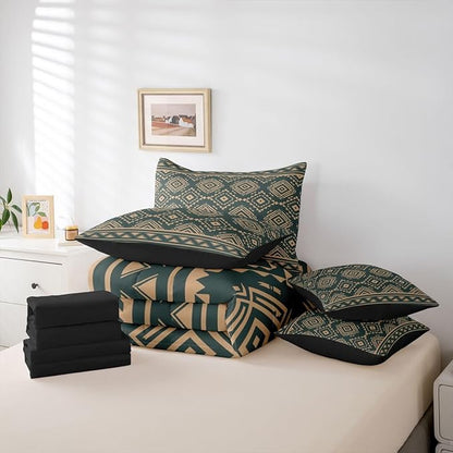 Erosebridal Rustic Western King Comforter Set with Sheets 7 Piece Vintage Southwestern Bed in A Bag Farmhouse Aztec Nordic Style Bedding Sets for Teens Teenager Boho Geometric Diamond Bed Set
