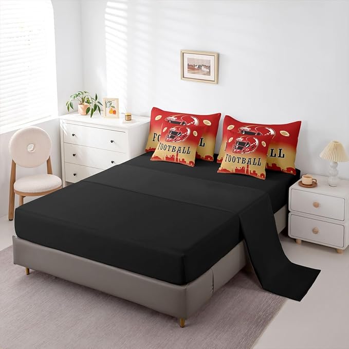 Erosebridal Red Yellow Football Twin Bed in A Bag for Sports Lovers,American Soccer City 7 Pcs Bedding Set for Kids Boys Teen,Sports Rugby Comforter Set with Sheets Ball Games Bed Set