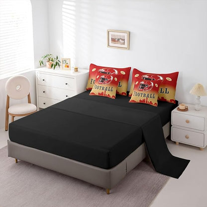 Erosebridal Red Yellow Football Twin Bed in A Bag for Sports Lovers,American Soccer City 7 Pcs Bedding Set for Kids Boys Teen,Sports Rugby Comforter Set with Sheets Ball Games Bed Set