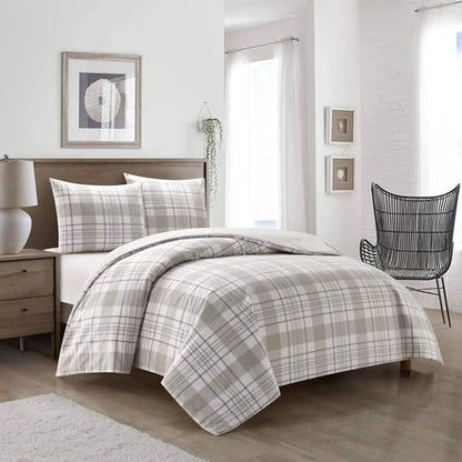 Dearfoams Super Soft 100% Cotton Comforter Set, Grey Plaid, King