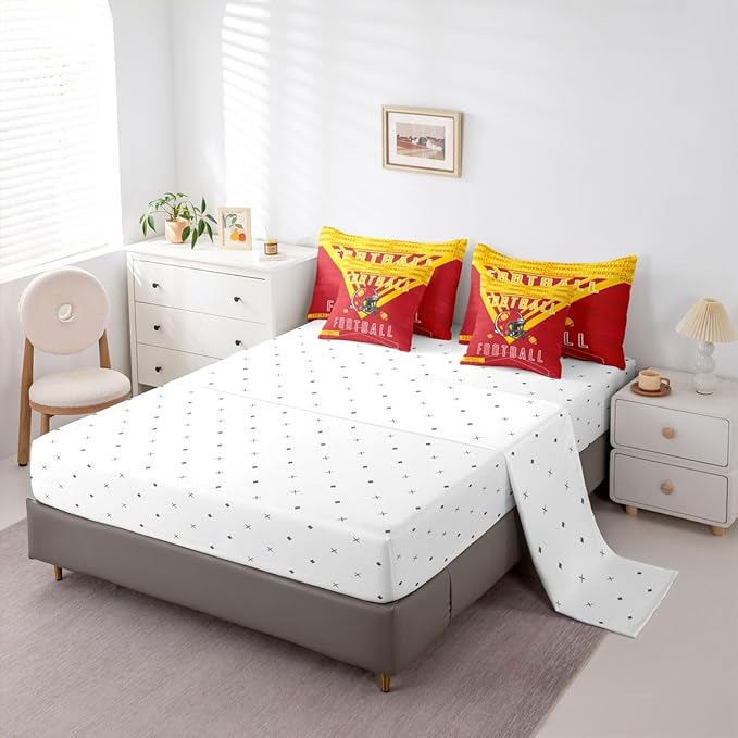Feelyou Football 7 Pieces Comforter Sets Twin Size Bedding Set for All Season Football City Bed in a Bag with Comforter, Sheets, Pillowcases & Cushion Cover