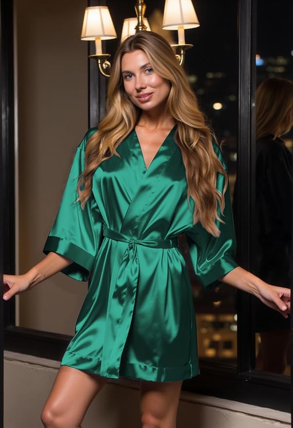 Turquaz Women's Bride Bridesmaids Silky Robe Satin Kimono Robes for Women Lingerie