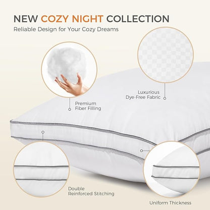 SweetNight Bed Pillows Queen Size Set of 2, Fluffy Luxury Hotel Pillows Collection Gusseted for Neck and Shoulder, Side Back Stomach Sleeper Pillow, Cozy Night 18"X28"