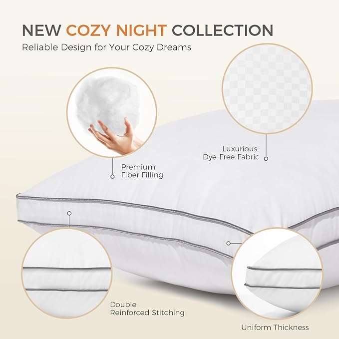 SweetNight Bed Pillows King Size Set of 2, Fluffy Luxury Hotel Collection Gusseted Large Pillows for Neck and Shoulder, Side Back Stomach Sleeper Pillow, Cozy Night 18"X34"