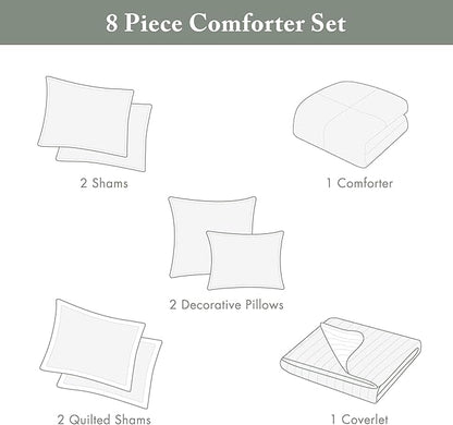 Madison Park Marina Comforter Quilt Combo Set - Modern Luxury Design, All Season Down Alternative Bedding, Matching Shams, Decorative Pillows, Full/Queen(90"x90"), Yellow 8 Piece