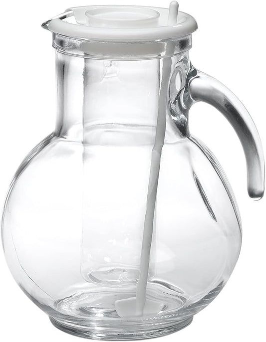 Bormioli Rocco Kufra 67.75 oz. Glass Jug with Ice Container, Stir Stick and Lid, White