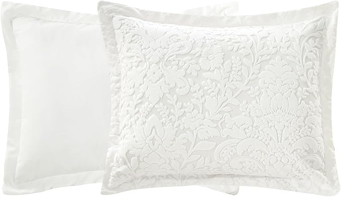 Sunshine Nicole Velvet Jacquard Comforter Set, Velvet Jacquard Face and Brushed Solid Microfiber Reverse, with Light Weight Soft Poly Fill, 3 Pieces White, King