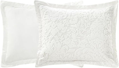 Sunshine Nicole Velvet Jacquard Comforter Set, Velvet Jacquard Face and Brushed Solid Microfiber Reverse, with Light Weight Soft Poly Fill, 3 Pieces White, King