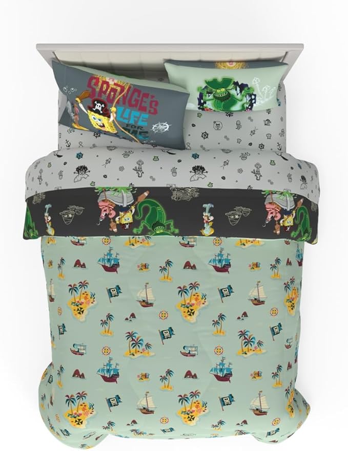 Spongebob Squarepants Movie Kids Full Size Bedding Set with Roblox UGC Reward Included – 7-Piece Super Soft Cozy Reversible Comforter & Sheet Set (Officially Licensed Product) by Franco