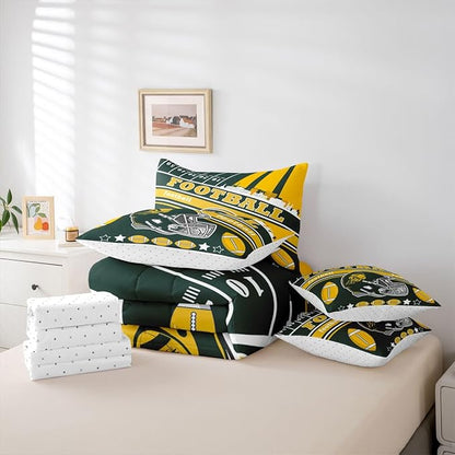 Feelyou Football 7 Pieces Comforter Sets King Size Kids Rugby Sports Bedding Set Sports Theme Bed in a Bag with Comforter, Sheets, Pillowcases & Cushion Cover