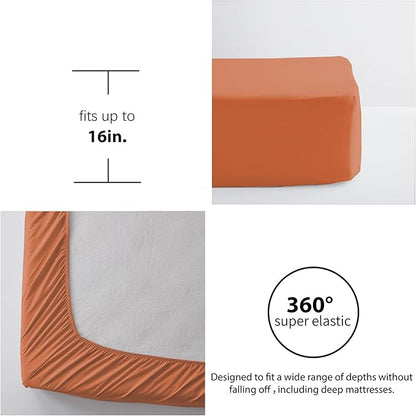 Anluoer Queen Comforter Set 7 Piece with Sheets, Burnt Orange Boho Bed in a Bag Queen, Lightweight Terracotta Bedding Sets