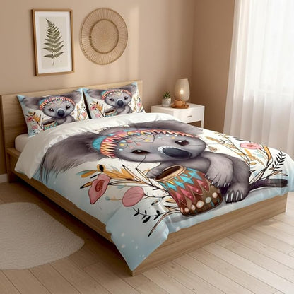 Cartoon Koala Comforter Set King Size, Cute Animal Soft Bedding Set with 2 Pillowcases, Great Bedroom Decor/104 * 90
