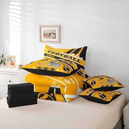 Feelyou Football 7 Pieces Comforter Sets Full Size Kids Rugby Sports Bedding Set for Boys Kids Teen Sports Theme Football City Bed in a Bag with Comforter, Sheets, Pillowcases & Cushion Cover