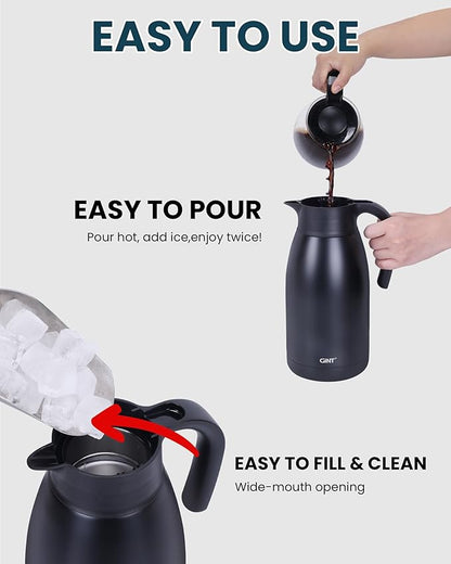GiNT 1.9L / 64Oz Thermal Coffee Carafe, Insulated Stainless Steel Coffee Carafes for Keeping Hot/Double Walled Vacuum Thermal Carafe (Black)