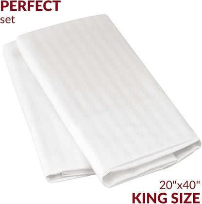 Mellanni Pillow Cases - Luxury, Extra Soft, Cooling Pillow Covers - 2 PC Iconic Collection Pillowcases - Envelope Closure (King 20" x 40", Striped White)