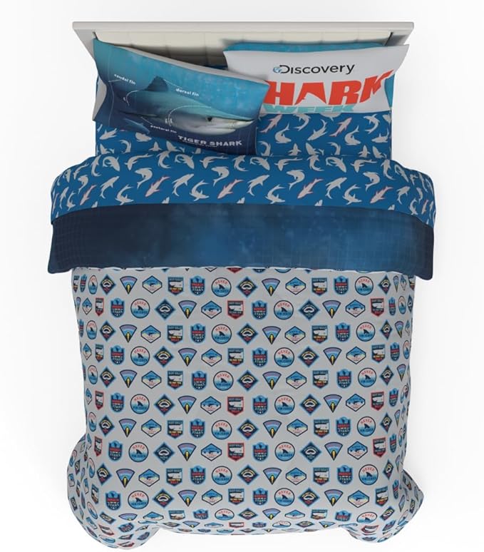 Collectibles Discovery Shark Week Bedding 5 Piece Super Soft Comforter and Sheet Set, Full, (Officially Licensed Product) by Franco