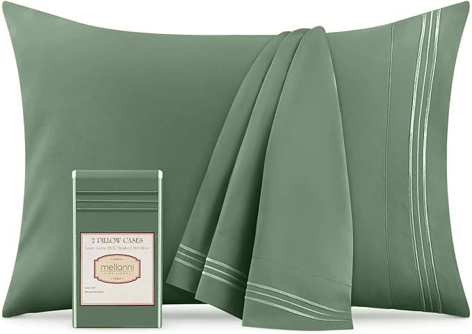 Mellanni Pillow Cases - Luxury, Extra Soft, Cooling Pillow Covers - 2 PC Iconic Collection Pillowcases - Envelope Closure (Standard/Queen 20" x 30", Sage)