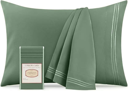 Mellanni Pillow Cases - Luxury, Extra Soft, Cooling Pillow Covers - 2 PC Iconic Collection Pillowcases - Envelope Closure (Standard/Queen 20" x 30", Sage)