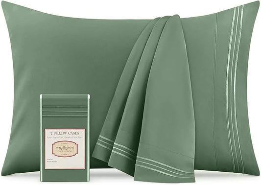 Mellanni Pillow Cases - Luxury, Extra Soft, Cooling Pillow Covers - 2 PC Iconic Collection Pillowcases - Envelope Closure (Standard/Queen 20" x 30", Sage)